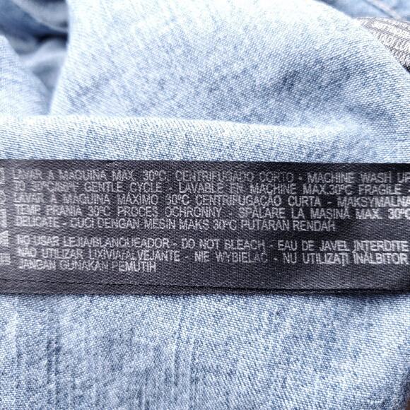 ZARA 1975 Chambray Shirt Men M Blue Pearl Snaps Long Sleeve Western Streetwear - Picture 13 of 13